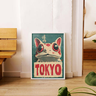 Playful Tokyo-themed wall decor in retro frog prints design