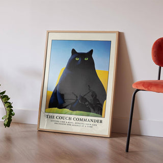 Funny black cat art print for lighthearted yet elegant home decor