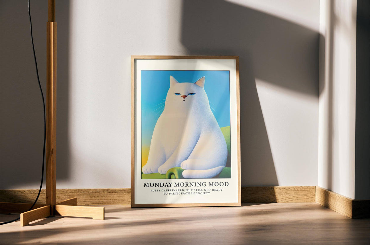 Expression-heavy cat poster wall print for quirky interior accents