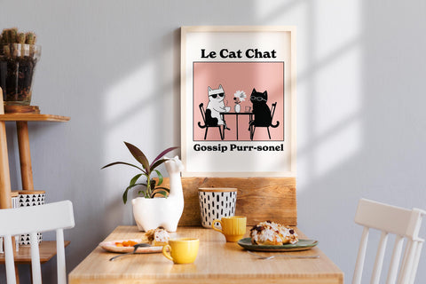 Stylish and humorous cat art for dining room