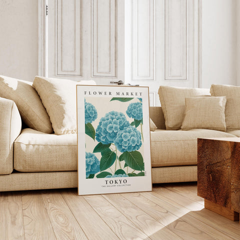 Blue hydrangea art for living room