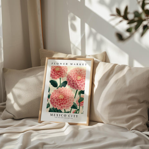 Pink dahlia flower market poster print