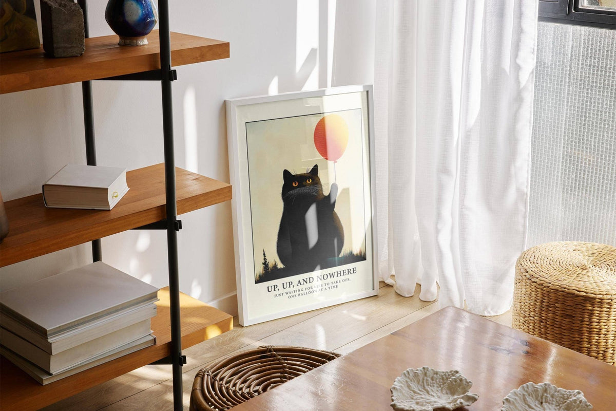 Minimalist funny cat poster with graphic feline and pop of color