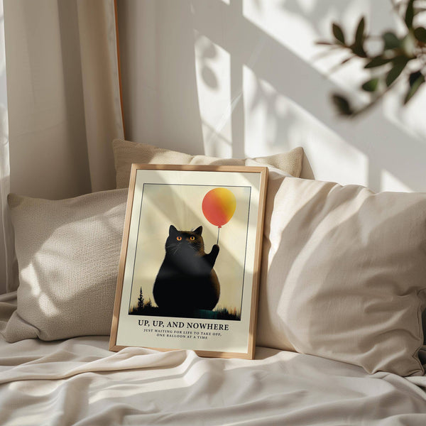 Playful funny cat poster with minimalist design for bedroom walls