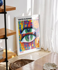 Abstract pop art poster with vibrant colors for living room decor.