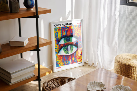 Abstract pop art poster with vibrant colors for living room decor.