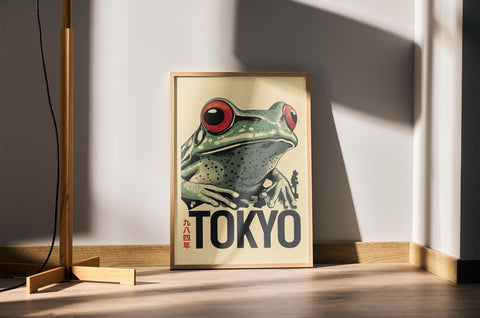 Japan art poster featuring a vibrant frog design.