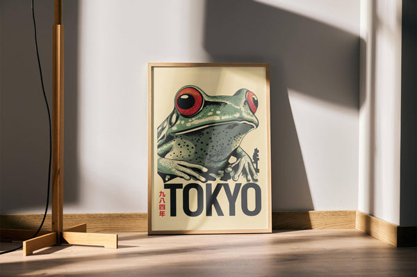 Framed frog poster for modern and eclectic decor