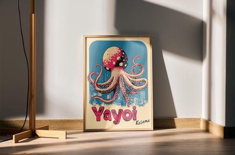 Retro Japanese art print featuring a large octopus