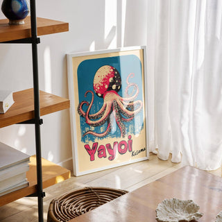 Red and navy octopus poster art for eclectic or nautical living spaces