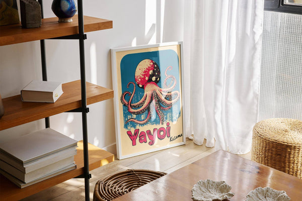 Red and navy octopus poster art for eclectic or nautical living spaces