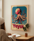 Japanese-inspired octopus print on beige background