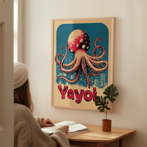 Japanese-inspired octopus print on beige background