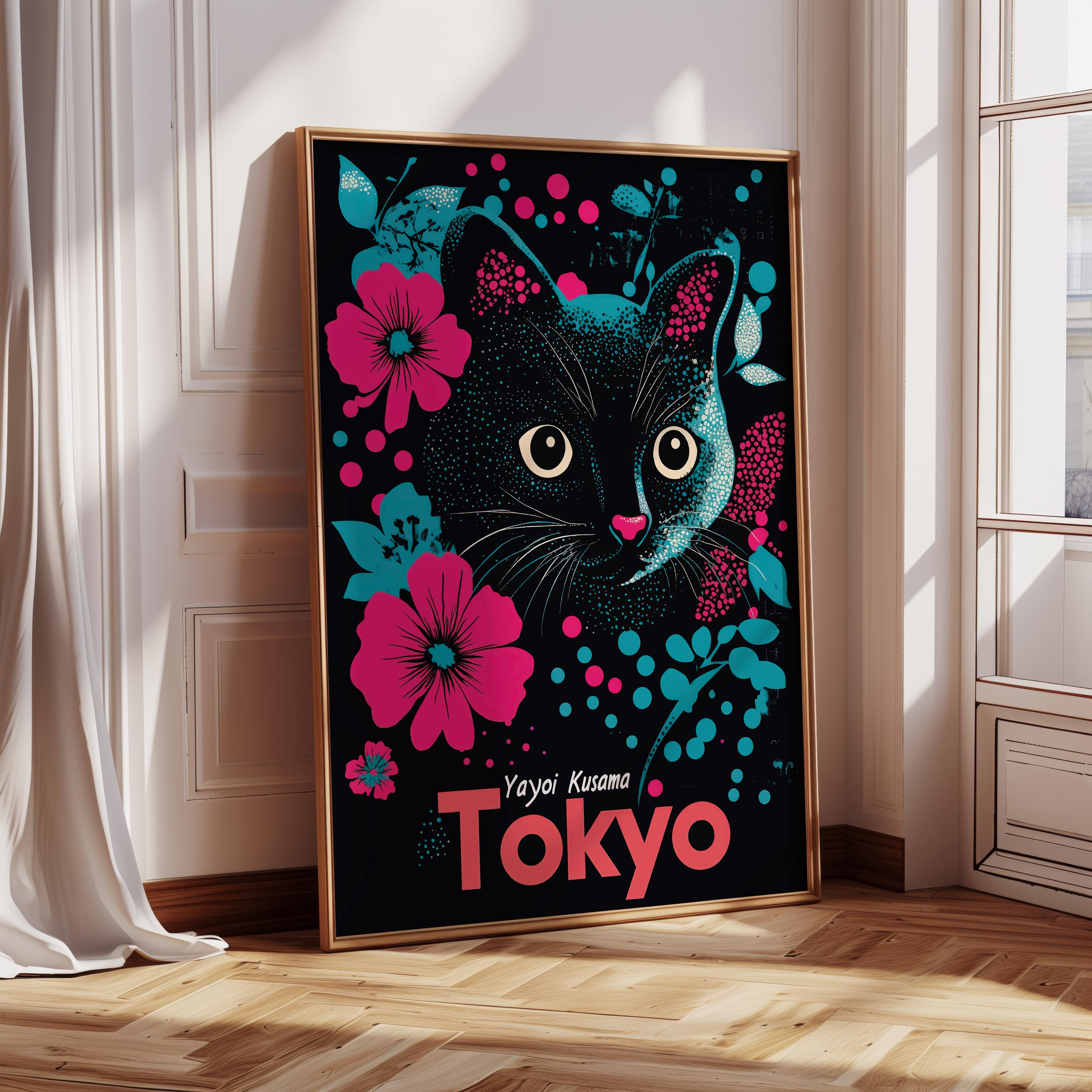 Yayoi Kusama Tokyo Cat Poster – Japanese Cat Wall Art