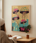 Bold and vibrant jellyfish art print for living room