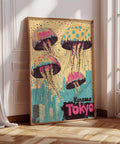 Retro jellyfish wall art with vibrant colors