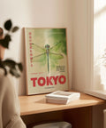 Japanese art print with a dragonfly and Tokyo-inspired design