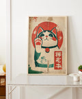 Retro Maneki Neko cat wall art for fortune and prosperity