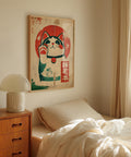 Retro-inspired Maneki Neko cat poster for cultural wall decor