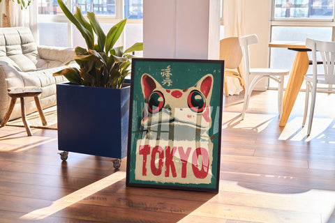 Vibrant frog art print with a vintage Tokyo design.