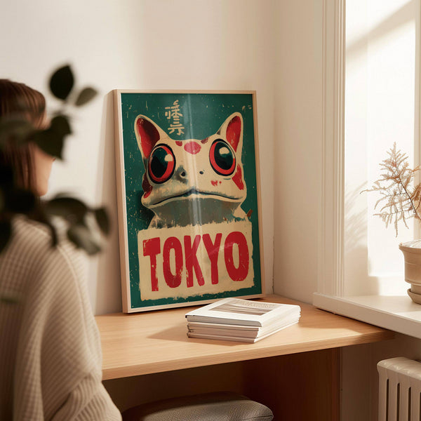 Modern space accented by whimsical frog prints wall art