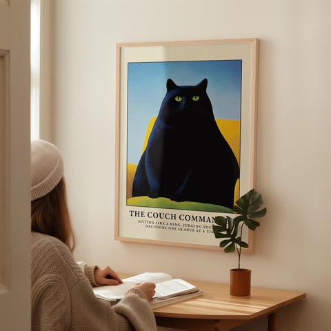 Black cat artwork, perfect for cat lovers and funny home decor.