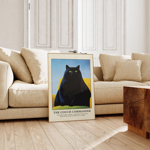 Modern minimalist black cat art for living room decor.