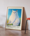 Cat lovers’ poster featuring a moody white cat, ideal for those who love humorous art.