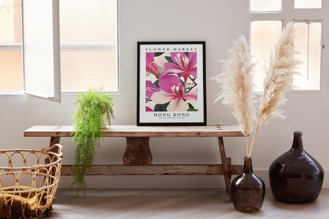 Pink flower wall art, perfect for bedroom or office decor.