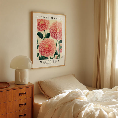 Dahlia flower market poster for bedroom decor