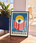 Red, blue, yellow Bauhaus poster for modern home decor.