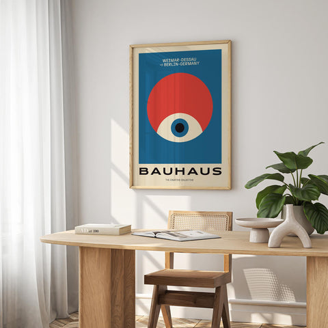 Colourful abstract Bauhaus art print for creative spaces.