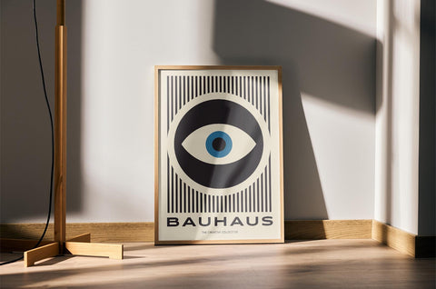 Bauhaus mid-century modern wall print with bold geometric design.