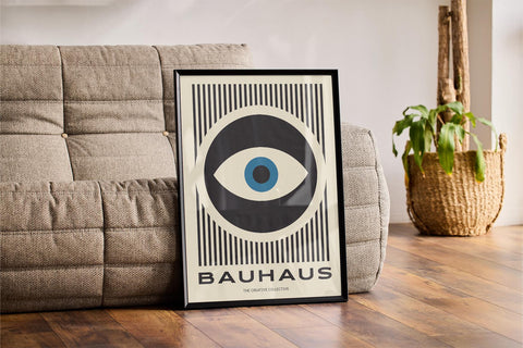 Abstract mid-century modern art print with Bauhaus influence.