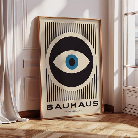 Modern Eye Bauhaus abstract art poster for contemporary wall decor.