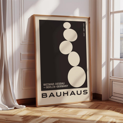 Big art black Bauhaus poster design with stacked stones.