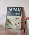 Birds and cherry blossoms on a vintage Japanese art print for home decor.