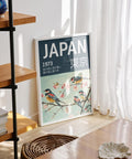 Beautiful Japanese art poster with cherry blossoms and birds for modern decor.