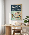 Japanese vintage art poster for traditional home decor in teal tones.