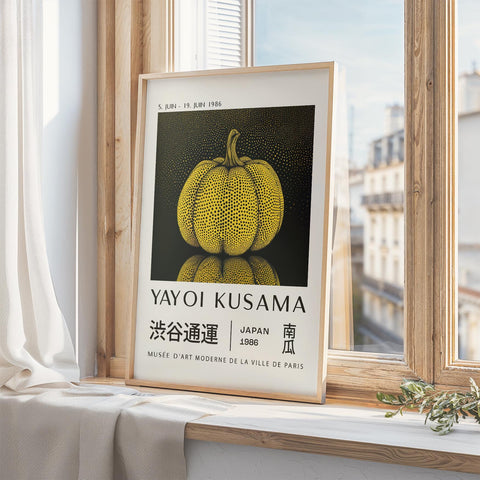 Polka dot pumpkin artwork by Yayoi Kusama for striking home decor.