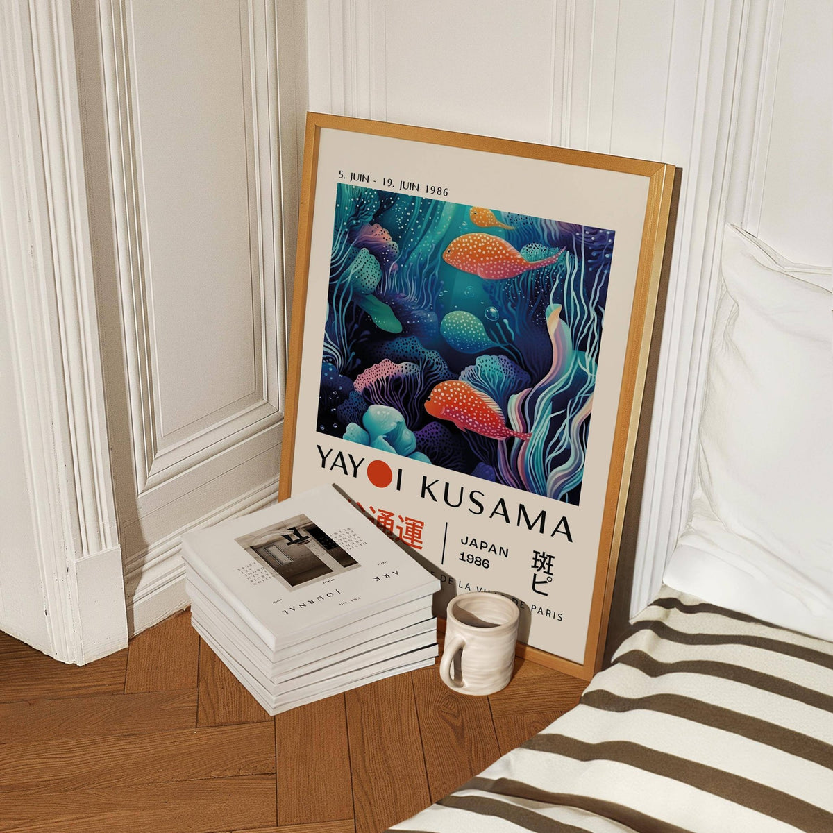 Japanese marine themed colorful fish art with bold design