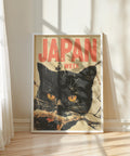 Vintage Japan Week art print with a black cat illustration.