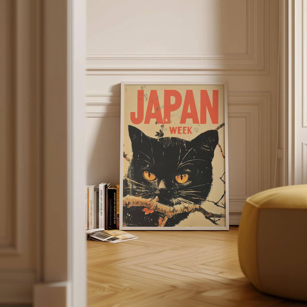 Modern retro Japanese art with bold feline design