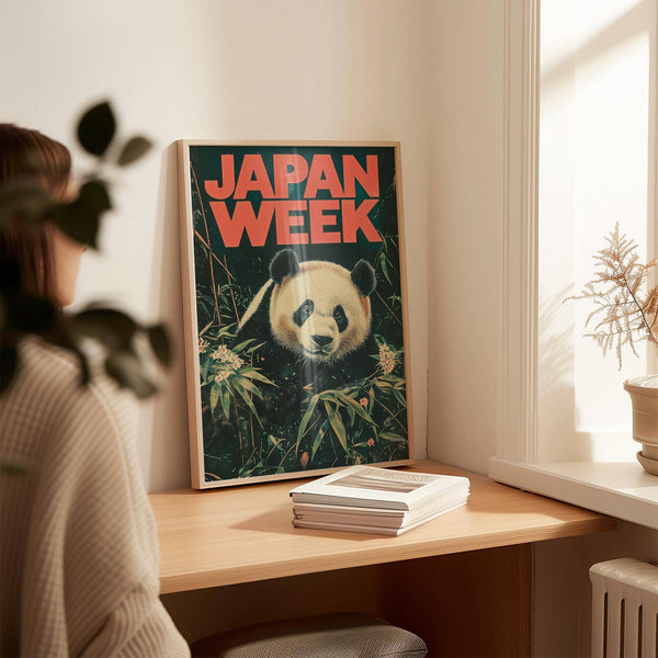 Asian woodblock-style Japanese panda art