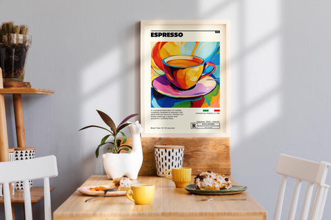 Espresso coffee wall print for Italian café decor.