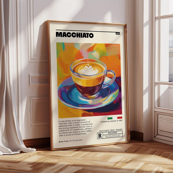 Retro-inspired coffee poster in red and yellow tones