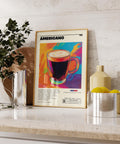 Colorful Americano wall art for coffee shop or home kitchen.