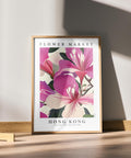 Bold pink floral art print for living room or bedroom walls.