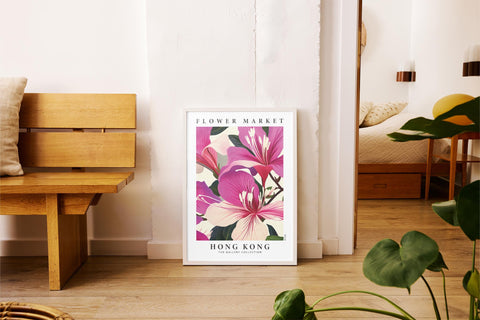 Hong Kong Bauhinia flower poster in striking colours.