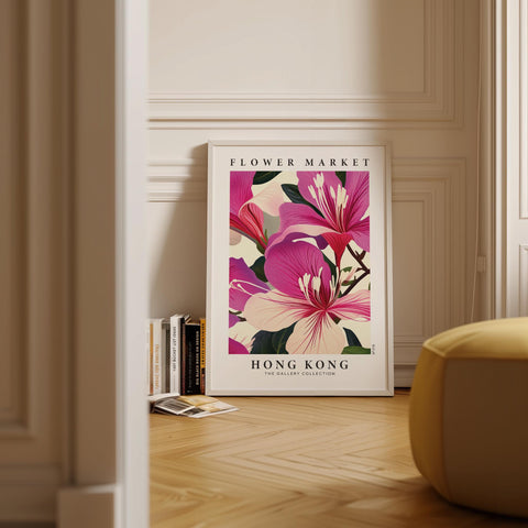 Botanical Bauhinia flower poster from Hong Kong Flower Market.